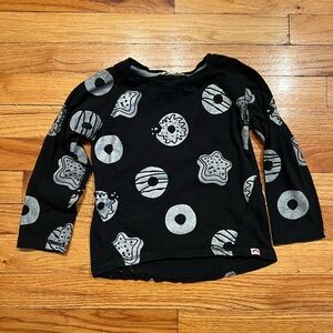 Appaman Black and Metallic Silver Donut print, Long Sleeve, Baseball Tee Shirt